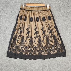 Lapis Black Embroidered Lace Midi Skirt. W/Tan Slip, Whimsigoth, Boho, Fairycore